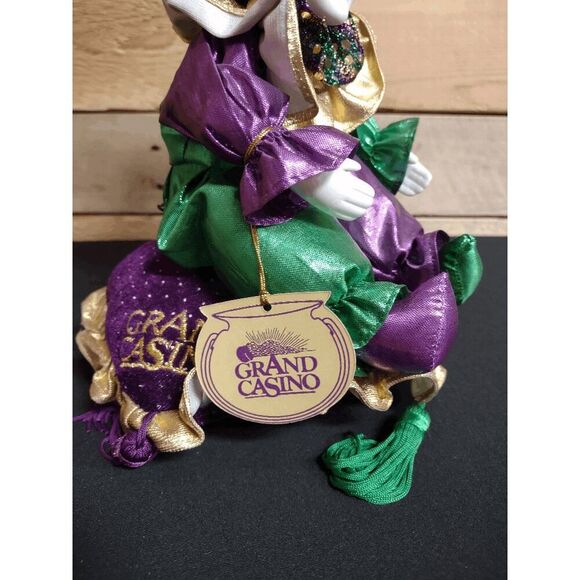 VTG Grand Casino Jester Doll on Pillow Mardi Gras Colors 12" Tall - Picture 3 of 3